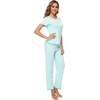 image:imageWiWi Womens Viscose from Bamboo Pajamas Set Short Sleeve Top with Pants Pjs Soft V Neck Sleepwear Lightweight Loungewear S3XBaqua