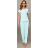 image:imageWiWi Womens Viscose from Bamboo Pajamas Set Short Sleeve Top with Pants Pjs Soft V Neck Sleepwear Lightweight Loungewear S3XBaqua
