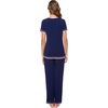image:imageWiWi Womens Viscose from Bamboo Pajamas Set Short Sleeve Top with Pants Pjs Soft V Neck Sleepwear Lightweight Loungewear S3XBnavy