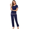 image:imageWiWi Womens Viscose from Bamboo Pajamas Set Short Sleeve Top with Pants Pjs Soft V Neck Sleepwear Lightweight Loungewear S3XBnavy