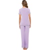 image:imageWiWi Womens Viscose from Bamboo Pajamas Set Short Sleeve Top with Pants Pjs Soft V Neck Sleepwear Lightweight Loungewear S3XBtaro Purple