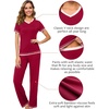 image:imageWiWi Womens Viscose from Bamboo Pajamas Set Short Sleeve Top with Pants Pjs Soft V Neck Sleepwear Lightweight Loungewear S3XBwine