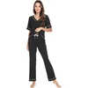 image:imageWiWi Womens Viscose from Bamboo Pajamas Set Short Sleeve Top with Pants Pjs Soft V Neck Sleepwear Lightweight Loungewear S3XCblack