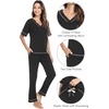 image:imageWiWi Womens Viscose from Bamboo Pajamas Set Short Sleeve Top with Pants Pjs Soft V Neck Sleepwear Lightweight Loungewear S3XCblack