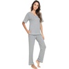 image:imageWiWi Womens Viscose from Bamboo Pajamas Set Short Sleeve Top with Pants Pjs Soft V Neck Sleepwear Lightweight Loungewear S3XCheather Grey