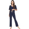 image:imageWiWi Womens Viscose from Bamboo Pajamas Set Short Sleeve Top with Pants Pjs Soft V Neck Sleepwear Lightweight Loungewear S3XCnavy