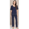 image:imageWiWi Womens Viscose from Bamboo Pajamas Set Short Sleeve Top with Pants Pjs Soft V Neck Sleepwear Lightweight Loungewear S3XCnavy