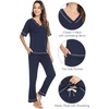 image:imageWiWi Womens Viscose from Bamboo Pajamas Set Short Sleeve Top with Pants Pjs Soft V Neck Sleepwear Lightweight Loungewear S3XCnavy