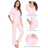 image:imageWiWi Womens Viscose from Bamboo Pajamas Set Short Sleeve Top with Pants Pjs Soft V Neck Sleepwear Lightweight Loungewear S3XCpink