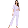 image:imageWiWi Womens Viscose from Bamboo Pajamas Set Short Sleeve Top with Pants Pjs Soft V Neck Sleepwear Lightweight Loungewear S3XCtaro Purple