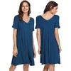 image:imageWiWi Bamboo Viscose Nightgowns for Women Short Sleeve V Neck Sleepwear Super Soft Sleep Dress Cool Plus Size Nightshirt S4XAink Blue