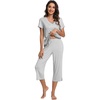 image:imageWiWi Bamboo Viscose Pajamas Set for Women Soft Sleepwear Loose comfy Short Tops with Capri Pants Pjs Loungewear SXXLAash Grey