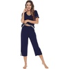 image:imageWiWi Bamboo Viscose Pajamas Set for Women Soft Sleepwear Loose comfy Short Tops with Capri Pants Pjs Loungewear SXXLAnavy