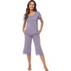 image:imageWiWi Bamboo Viscose Pajamas Set for Women Soft Sleepwear Loose comfy Short Tops with Capri Pants Pjs Loungewear SXXLCviolet