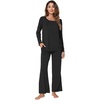 image:imageWiWi Bamboo Viscose Pajamas for Women Set 2 Piece Lace Trim Long Sleeve Womens Pajama Sets Plus Size Pjs with Pockets S4XBblack