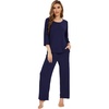 image:imageWiWi Bamboo Viscose Pajamas for Women Soft 34 Sleeve Pajama Sets Loose Knit Sleepwear Casual Pj Set SXXLNavy
