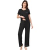 image:imageWiWi Bamboo Viscose Pajamas for Women Super Soft Cooling Loungewear Short Sleeve Tops and Long Pants Sleepwear SXXLDblack