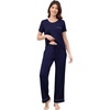 image:imageWiWi Bamboo Viscose Pajamas for Women Super Soft Cooling Loungewear Short Sleeve Tops and Long Pants Sleepwear SXXLDnavy