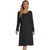 image:imageWiWi Long Sleeve Bamboo Viscose Nightgowns for Women Soft Cooling Lightweight Sleep Night Dress for Women Sleepwear SXXLBblack