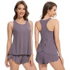 image:imageWiWi Pajama Set for Women Sexy Sleeveless Tops Pjs Viscose from Bamboo Soft Ribbed Fabric Racerback Sleepwear SXXLAdark Purplish Grey