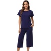 image:imageWiWi Pajamas for Women Soft Knit Capri Pants Pajama Sets Summer Pjs Sleepwear Comfy Lounge Set Viscose from Bamboo SXXLBnavy