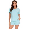 image:imageWiWi Pajamas for Women Super Soft Short Sleeve Top with Shorts Pajama Set Crewneck Summer Cooling Sleepwear Sets SXXLAaqua