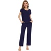 image:imageWiWi Soft Pajama Set for Women Short Sleeve Viscose from Bamboo Sleepwear Lightweight Loose Pajamas Pjs Sets SXXLAnavy