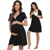 image:imageWiWi Soft Viscose from Bamboo 3 in 1 MaternityDeliveryNursing Labor Nightgowns Breastfeeding Sleep Shirt Gowns SXXLAblack