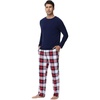 image:imageWiWi Super Soft Cooling Pajamas for Men Viscose Bamboo Long Sleeve Pj Set Crew Neck Loungewear with Pockets SXXLAnavynavyRed Plaid