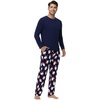 image:imageWiWi Super Soft Cooling Pajamas for Men Viscose Bamboo Long Sleeve Pj Set Crew Neck Loungewear with Pockets SXXLAnavysanta Claus on Navy