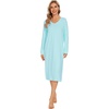 image:imageWiWi Viscose from Bamboo Nightgowns for Women Long Sleeve Nightgown Soft Pajamas Warm Pj Dress SXXLAaqua