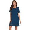 image:imageWiWi Viscose from Bamboo Nightgowns for Women Short Sleeve Sleep Shirt V Neck Nightgown Plus Size Sleepwear S4XEink Blue