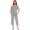 image:imageWiWi Viscose from Bamboo Pajamas Set for Women Summer Sleepwear Pjs Comfy Short Sleeve Tops Capri Pants Sets SXXLCheather Grey