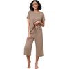 image:imageWiWi Viscose from Bamboo Pajamas Set for Women Summer Sleepwear Pjs Comfy Short Sleeve Tops Capri Pants Sets SXXLDcamel