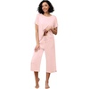 image:imageWiWi Viscose from Bamboo Pajamas Set for Women Summer Sleepwear Pjs Comfy Short Sleeve Tops Capri Pants Sets SXXLDcream Pink