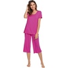 image:imageWiWi Viscose from Bamboo Pajamas Set for Women Super Soft Short Sleeve Tops Capri Pants Sleepwear Cooling Pjs Sets S3XCmagenta