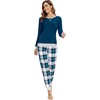 image:imageWiWi Viscose from Bamboo Womens Pajama Set Crew Neck Soft LongSleeve Top  Yoga Pants Sets with Pocket SXXLPeacock BluenavyGreen Plaid