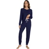 image:imageWiWi Viscose from Bamboo Womens Pajama Set Soft Long Sleeve Pajamas Sets SXXLNavy