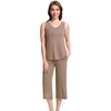image:imageWiWi Women Pajama Set Sleeveless Top with Capri Pants Viscose from Bamboo Super Soft VNeck Tank Cooling PJ Sets SXXLAcamel
