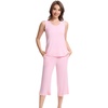 image:imageWiWi Women Pajama Set Sleeveless Top with Capri Pants Viscose from Bamboo Super Soft VNeck Tank Cooling PJ Sets SXXLApink