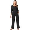 image:imageWiWi Womens 34 Sleeve Pajamas Set Soft Cooling Bamboo Viscose Top with Pants Sleepwear Plus Size Pjs S4X with PocketsBblack