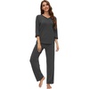 image:imageWiWi Womens 34 Sleeve Pajamas Set Soft Cooling Bamboo Viscose Top with Pants Sleepwear Plus Size Pjs S4X with PocketsBcharcoal Heather