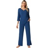 image:imageWiWi Womens 34 Sleeve Pajamas Set Soft Cooling Bamboo Viscose Top with Pants Sleepwear Plus Size Pjs S4X with PocketsBink Blue