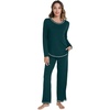 image:imageWiWi Womens Pajama Set Comfy Long Sleeve Tee Pants Sleepwear Soft Viscose from Bamboo 2 Piece Nightwear Pjs SXXLFpeacock Green