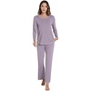 image:imageWiWi Womens Pajama Set Comfy Long Sleeve Tee Pants Sleepwear Soft Viscose from Bamboo 2 Piece Nightwear Pjs SXXLFviolet
