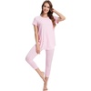 image:imageWiWi Womens Pajama Set Viscose from Bamboo Short Sleeve Tunic Top Capri Leggings Cooling Sleepwear Super Soft Pjs SXXLPink