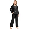 image:imageWiWi Womens Pajama Sets 2 Piece Button Down Lounge Set Soft Ribbed Long Sleeve Top and Pants Sleepwear SXXLBlack