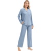 image:imageWiWi Womens Pajama Sets 2 Piece Button Down Lounge Set Soft Ribbed Long Sleeve Top and Pants Sleepwear SXXLGrayish Blue