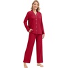image:imageWiWi Womens Pajama Sets 2 Piece Button Down Lounge Set Soft Ribbed Long Sleeve Top and Pants Sleepwear SXXLWind Red