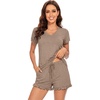 image:imageWiWi Womens Pajamas Set Bamboo Viscose Super Soft Short Sleeve Top Ruffle Shorts Sleepwear Cooling Pj Sets SXXLAcamel